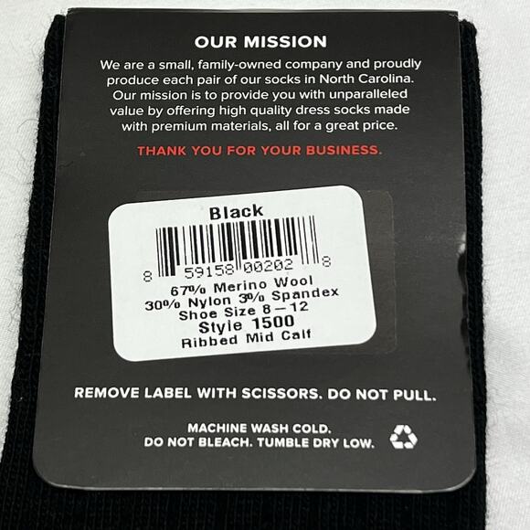 Boardroom Socks USA Black Mid Calf Merino Wool Blend Men’s Size 8-12 NWT - Picture 5 of 5